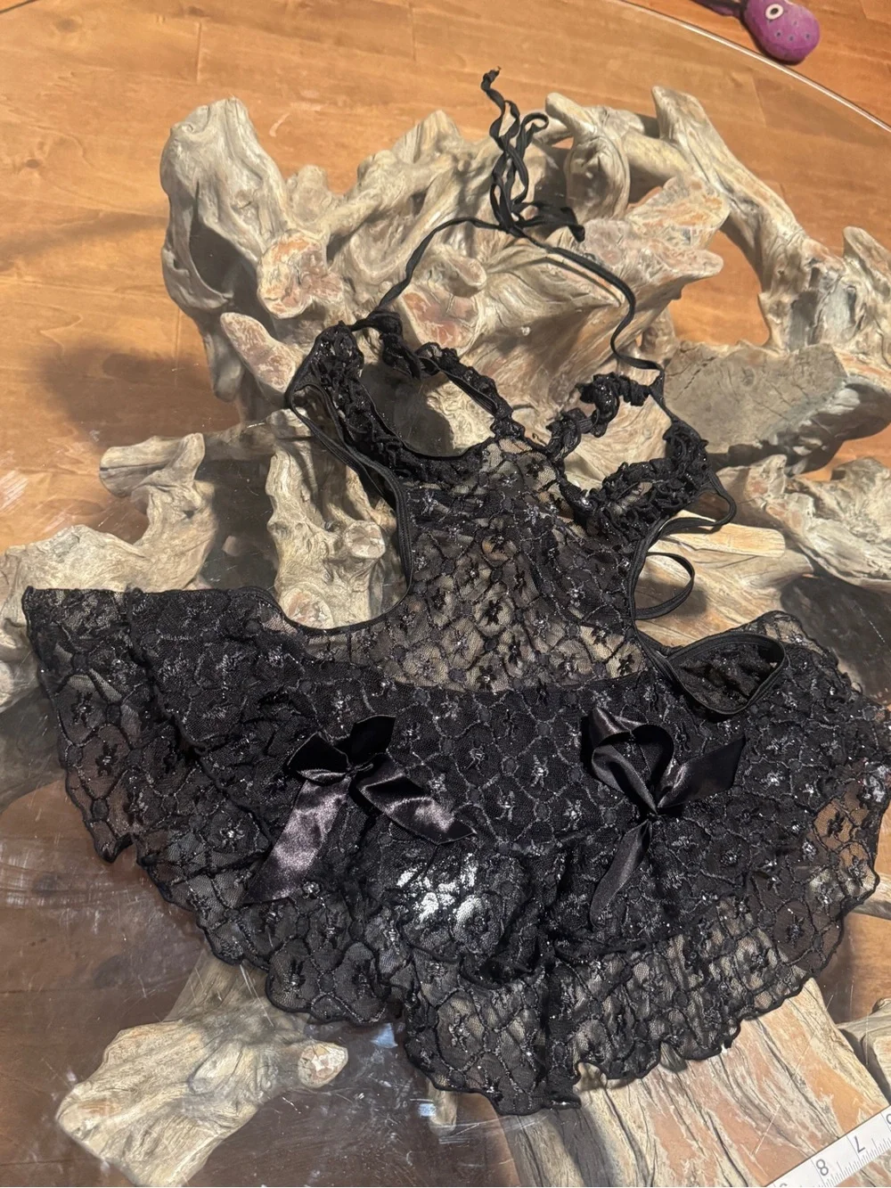 Sheer Lace Babydoll with Open-cup bra & Ruffled Hem